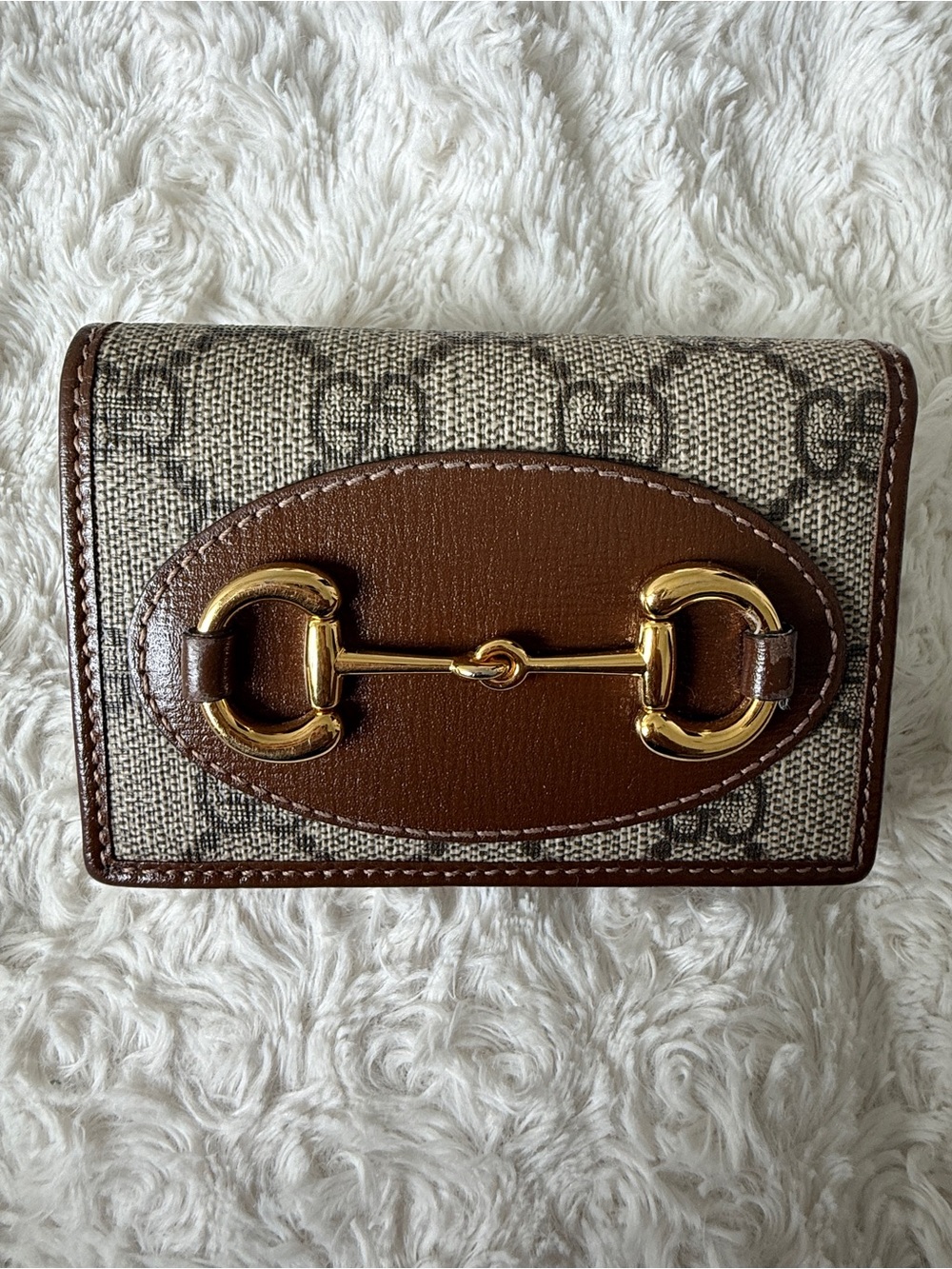 Gucci Signature GG Canvas Horsebit Card Holder - Brown/Beige